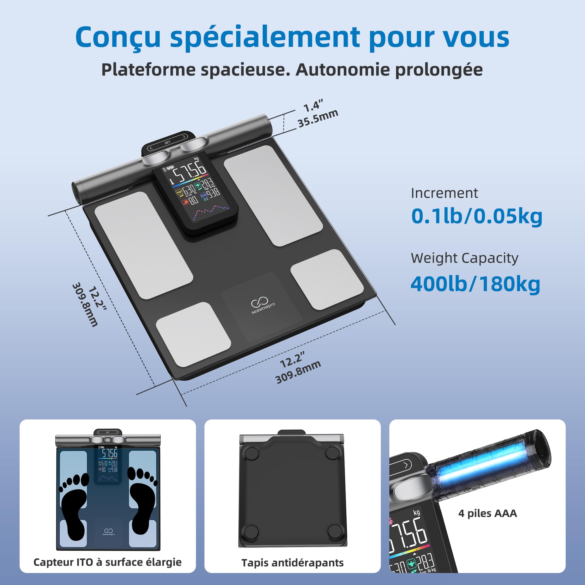 Balance Connectée Pèse Personne Impédancemètre Balance Digitale avec 8 Electrodes, Haute Précision, Composition Corporelle Complète avec 28 Données de Base, Grand écran LED,Noir