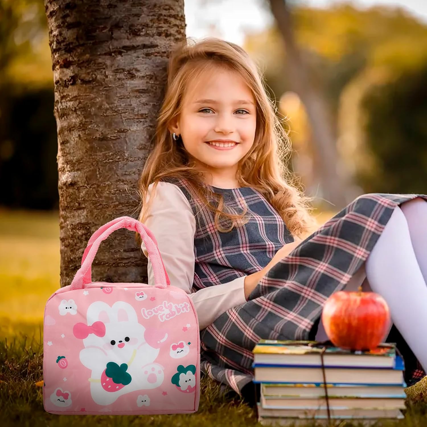 Insulated Lunch Bag, Insulated Lunch Box Bag Refrigerated Lunch Tote Bag, Suitable for Men and Women Work Picnic (Pink Strawberry Bunny)