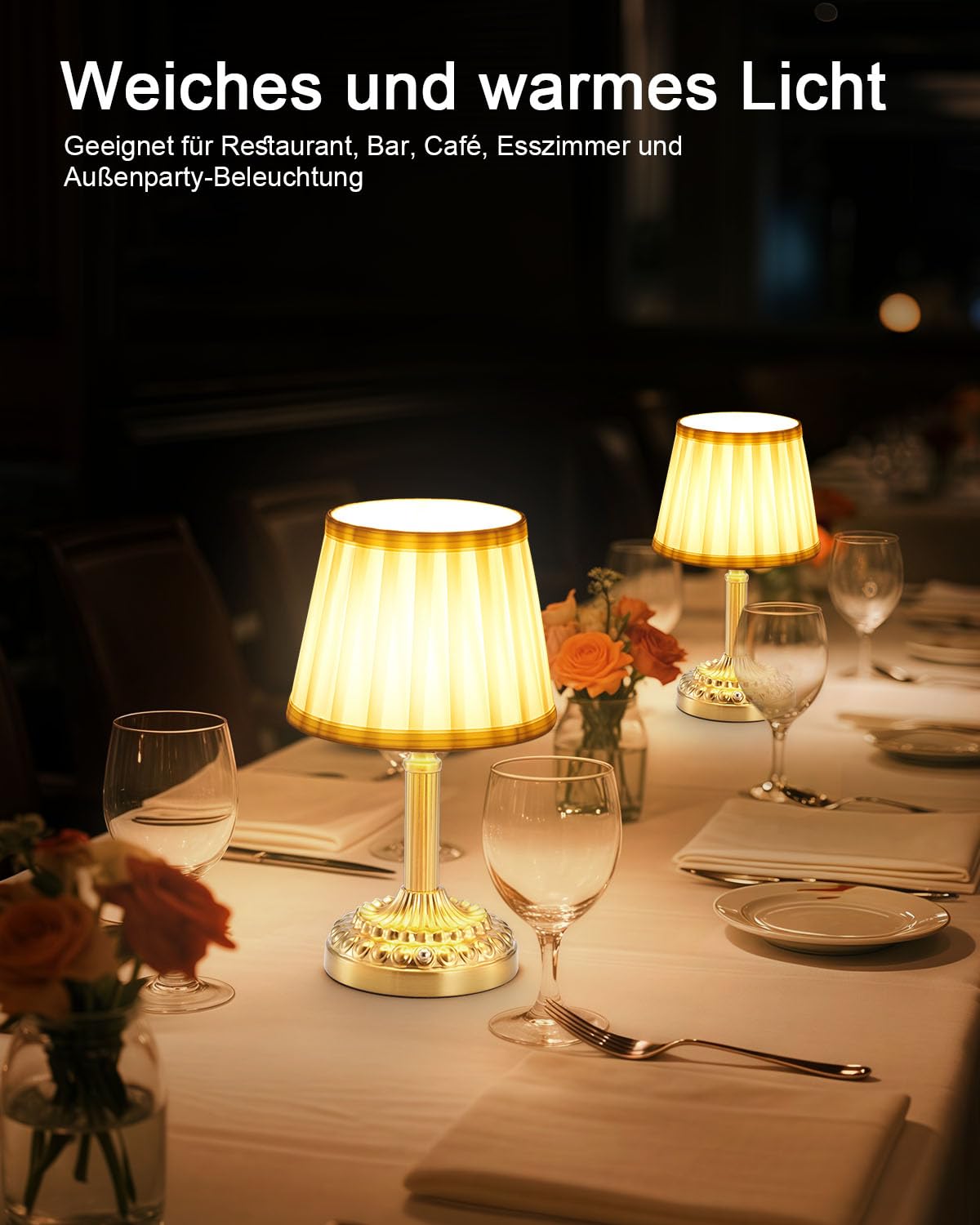 2 Stück Kleine Aufladbare Kabellose Tischlampen für Restaurant | 5200 mAh Akku Lampe, Tragbare Dimmbare Tischleuchte, Touch Nachtlicht für Schlafzimmer Küche Badezimmer Terrasse Outdoor