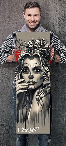 Miniatura 2 de SUGARSKULL GIRL with CROWN - CANVAS WALL ART - Day of the Dead Painting - Tattoo Artist Sugar Skull Queen Flower Poster Gift