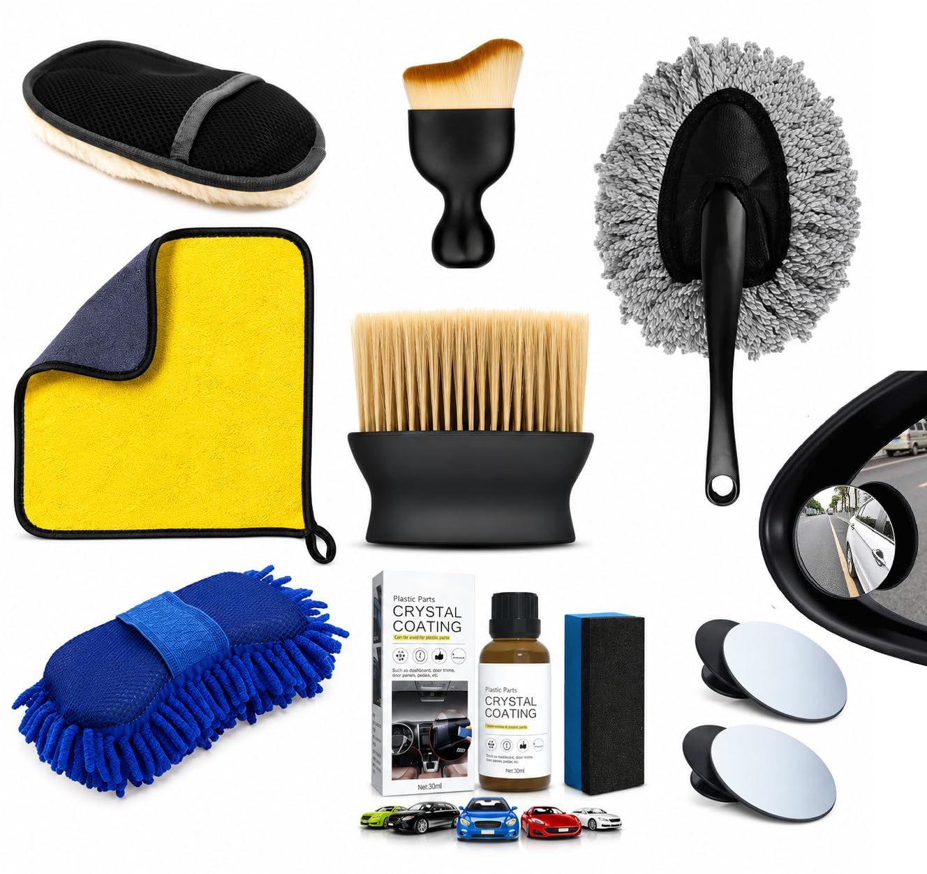 8-in-1 Car Cleaning Kit,Detailing Brushes, Car Blind Spot Mirror,Microfiber Cloth, Dusting Mop,Cleaning Sponge & Dashboard Duster | Car Interior Cleaning Accessories for Dashboard, AC Vent, Car Wash-picture-31