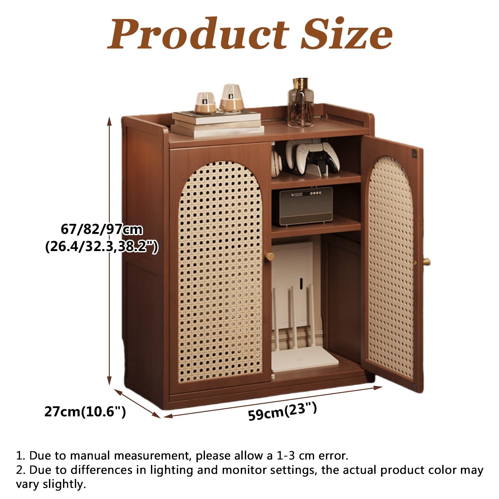 Mobile Porta Router WiFi con Ripiani Regolabili,Armadietto Modem da Terra In Rattan Di Bambù con Gestione Dei Cavi E Design Ventilato,per Casa E Ufficio(Cream White,59 * 27 * 82cm)