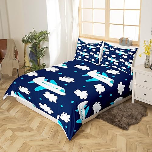 Vista 29 de Erosebridal Funda de edredón de avión de dibujos animados, tamaño matrimonial, juego de ropa de cama de aviones para niños, lindo amarillo, verde