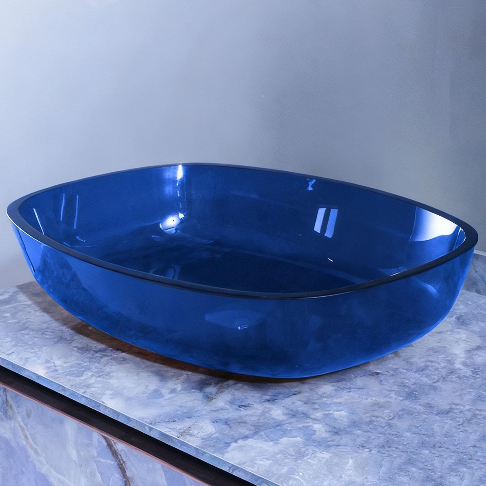 Lavamanos Sobre Encimera Vidrio Templado 540 X 410 X 110 mm Sin Agujero Para Grifo Azul