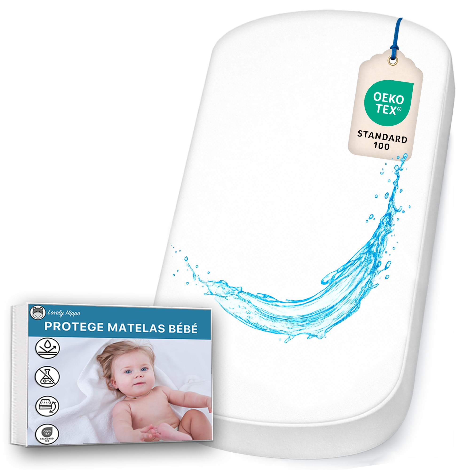Protector de Colchón Minicuna 100% Impermeable - Oeko-Tex - Funda de colchón Absorbente y Transpirable para minicuna bebé - Impermeable sin Tratamiento químico (35 x 75 cm)
