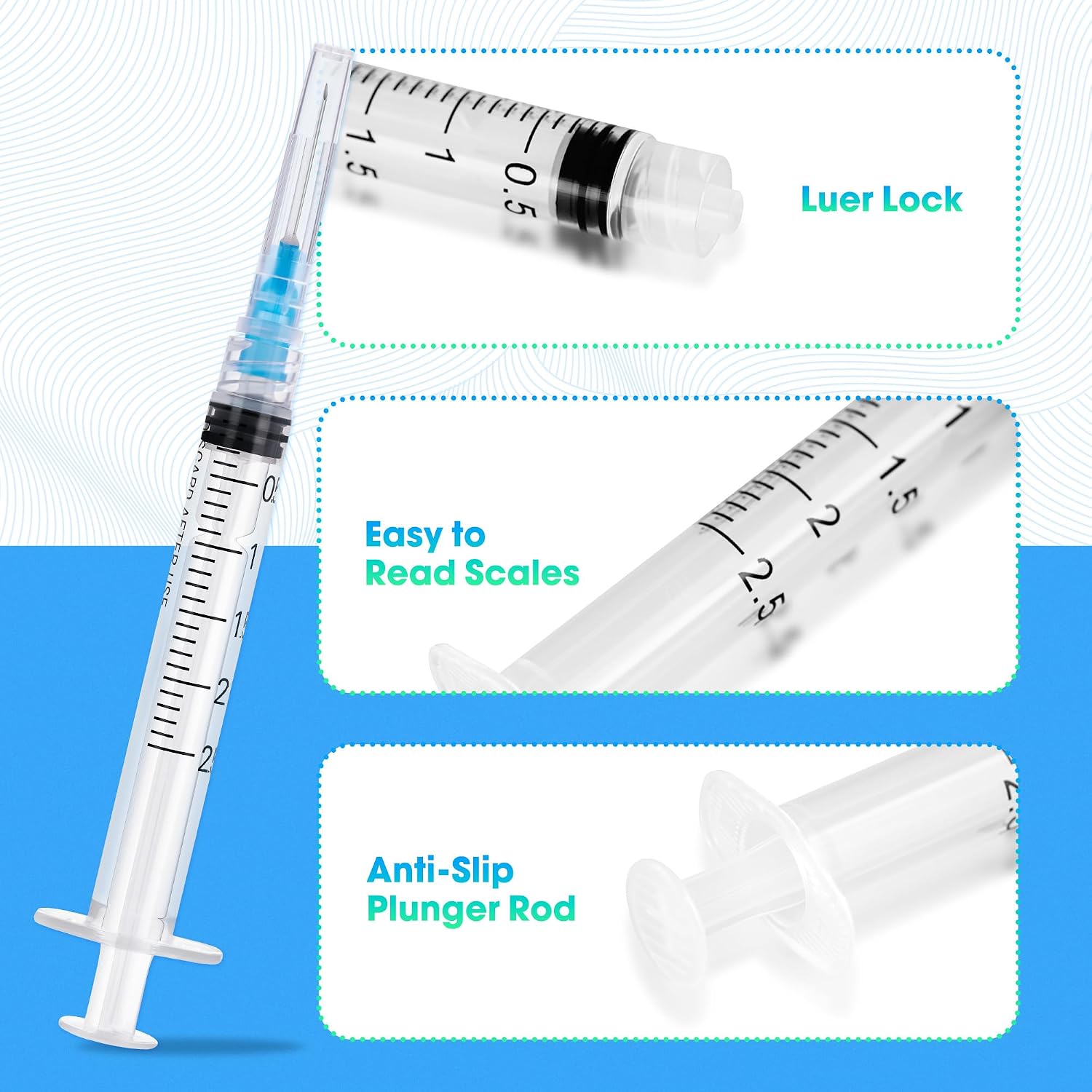 100 Pack 2.5ml Syringes with Needle - 23G 1 inch Disposable 2.5cc Luer Lock Syringe for Scientific Lab Use, Sterile Individually Wrapped