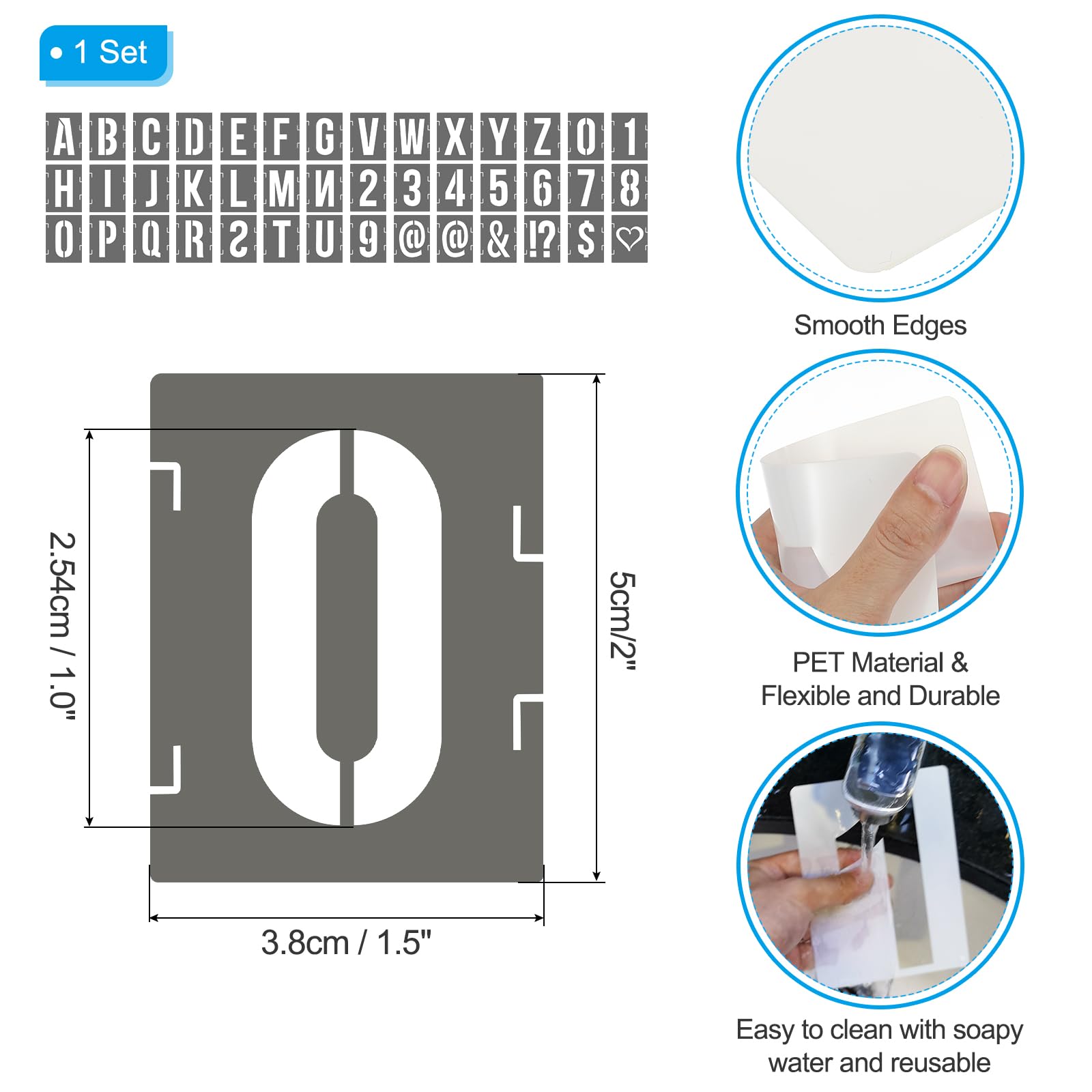 PATIKIL 1 Inch Plastic Letter and Number Stencils, 42 Pcs Reusable Alphabet Stencils for Painting Spraying on Wall Wood, Shop - Image 2