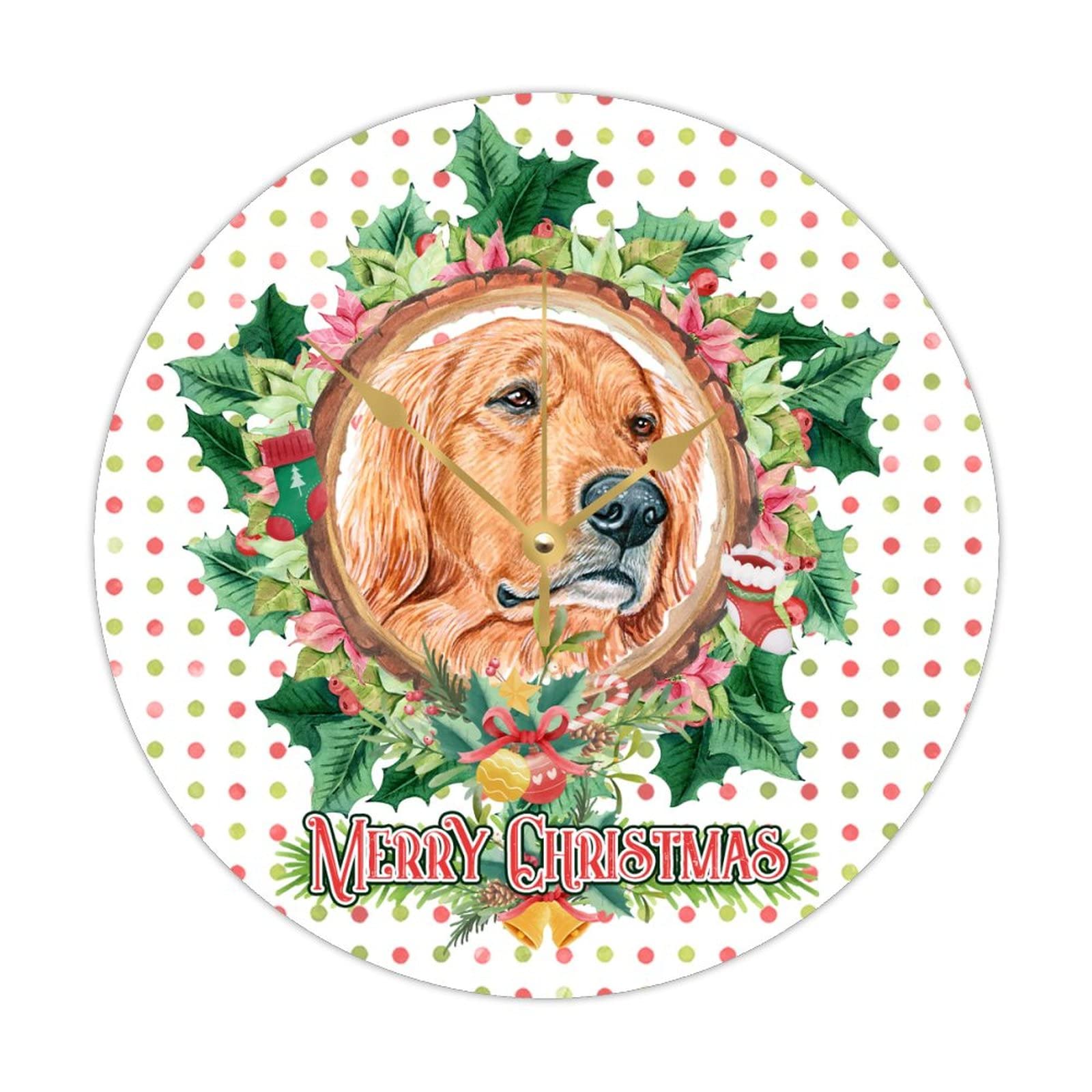 Horloge de Noël ronde en bois pour chien de 38 cm à mouvement quartz