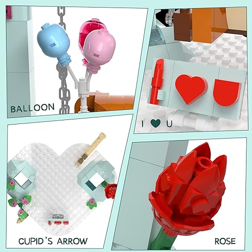 Miniatura 2 de Nubee Juguetes de construcción de oso marrón de San Valentín, lindos juegos de construcción de osos oscilantes con corazón de ladrillo, rosa, te