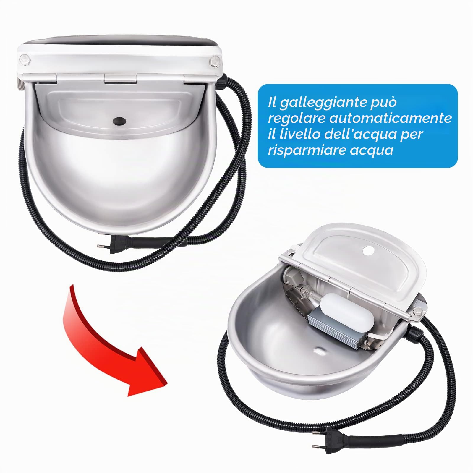 Ciotola Dell'acqua Riscaldata Automatica In Acciaio Inox Con Valvola A Galleggiante 220V, 80 Watt, Ciotola Termica Per Bestiame, Bovini, Cani, Capre, Maiali, Cavalli