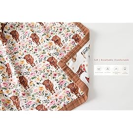 Little Jump Cowgirl Floral & Highlandcow Muslin Blanket Baby Quilt - Silky Soft and Breathable Crib Blanket for Daycare - Large 47 x 47 - 2 Layers Toddler Summer Blankets for Girls (Cow Girl)