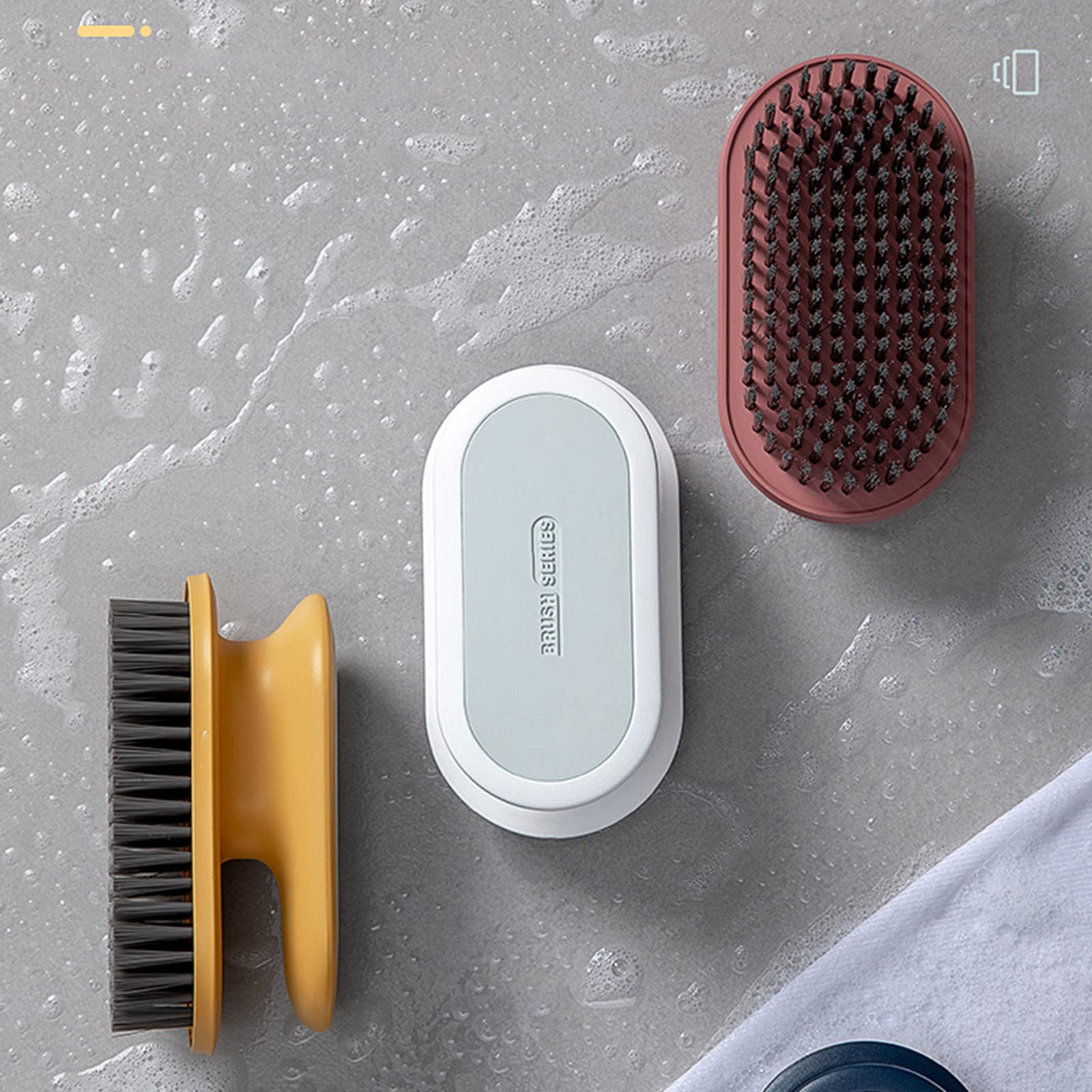 Cepillo de limpieza multipropósito, cepillo de cerdas suaves, fácil de agarrar, para moquetas, suelos, baño, cocina, zapatos, colcha, almohadas, mantas, ABS, nylon, rojo oscuro, amarillo