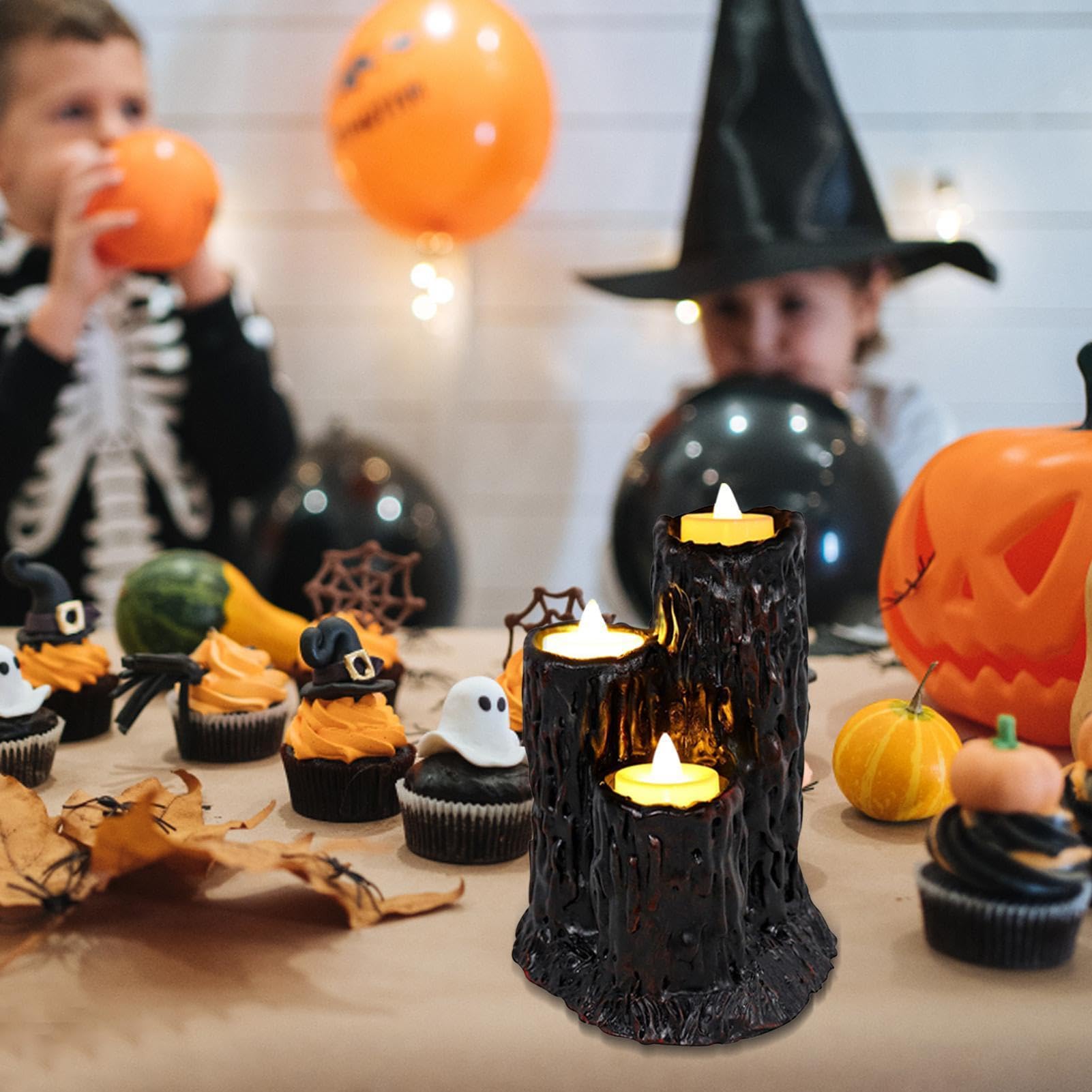 Generisch Decorazione per Halloween a LED senza fiamma, in resina, tronchi d'albero