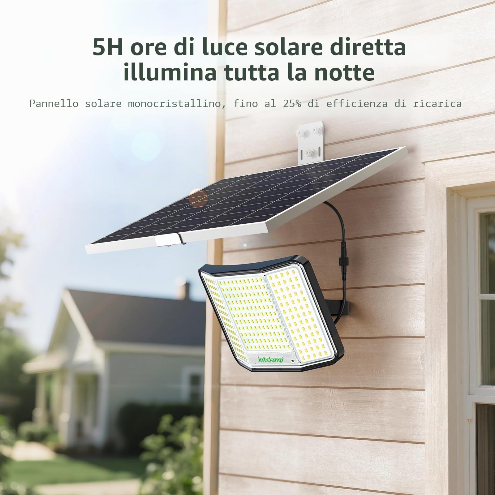 INTELAMP Faro led esterno con grande pannello solare,20000mAH Batteria,251 LED,2000LM, Faretto led da Esterno Solare con Telecomando IP65 faretto solare per Esterno e Giardino
