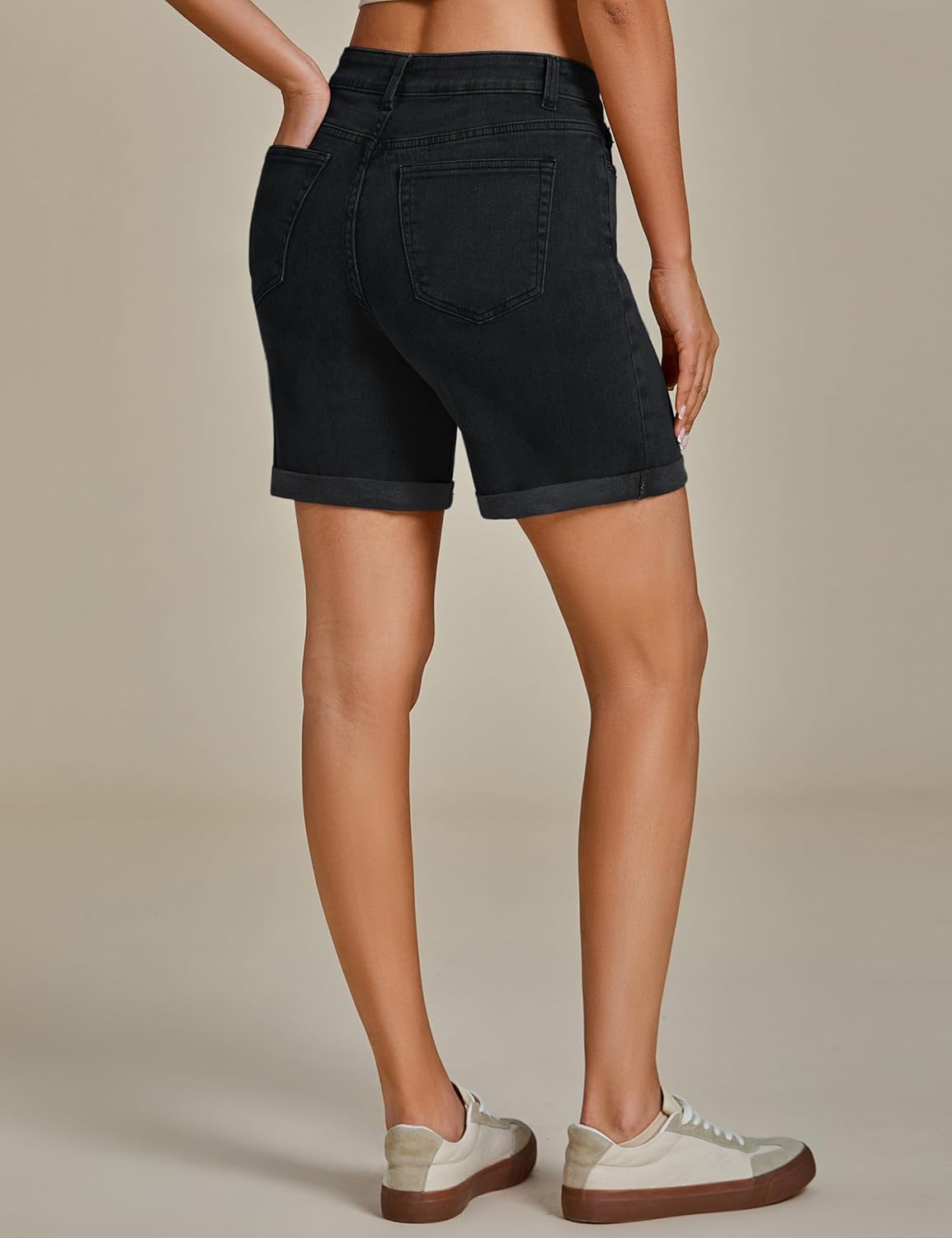 luvamia Jean Shorts for Women High Waisted Trendy Causal Summer Fold Hem Stretchy Long Denim Shorts 7 Inch Inseam - Image 7