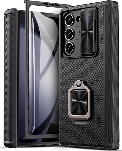 Funda para Samsung Galaxy Z Fold 5 con soporte y protector de pantalla, cubierta de cámara deslizante y protección de bisagra, carcasa resistente de