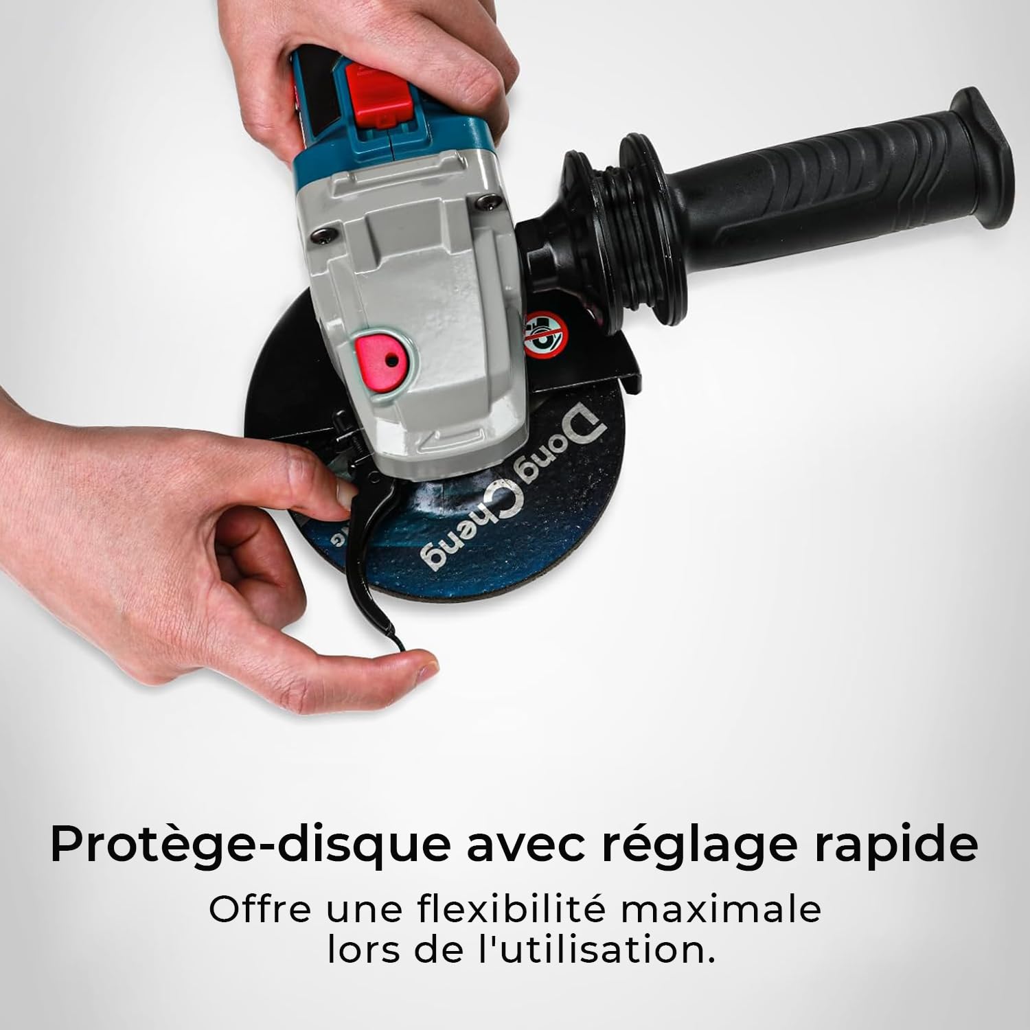 DongCheng Meuleuse d'angle sans fil 18 V, Disqueuse 125 mm, 630 W, profondeur de coupe 33 mm, Meuleuse augulaire sans balais Poignée anti-vibration, Meuleuse sans fil avec batterie 4.0Ah