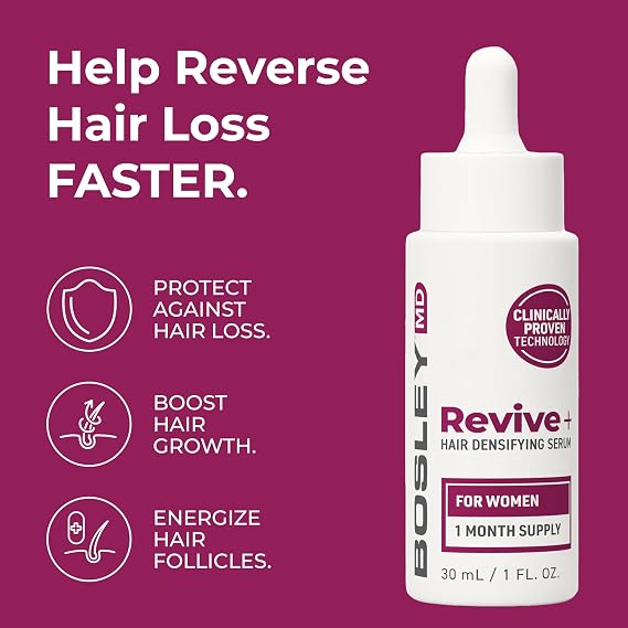 BosleyMD Revive+ Densifying Hair Growth Serum for Women Drug-Free Scalp Treatment with Biotin, Saw Palmetto & Y100 Botanical Compound Thicker, Fuller Hair in 45 Days 1 Month Supply