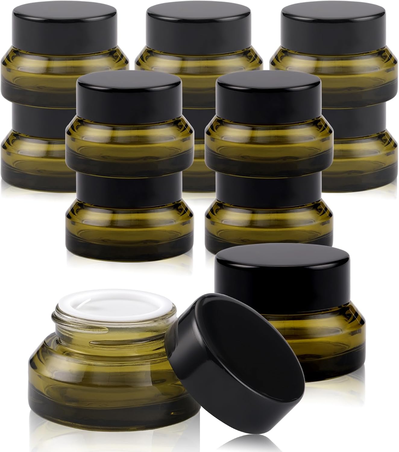 12 pack Glass Cosmetic Jars with Lids Small Lotion Containers for Traveling Green Empty Skincare Container for Face Cream Toiletries Makeup (1oz)