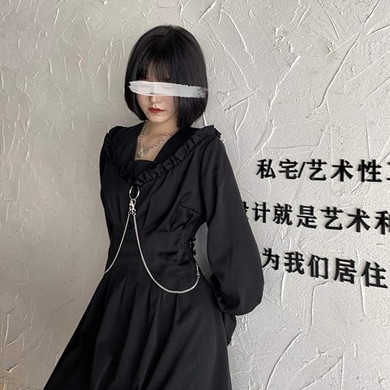 Amazon Co Jp レディース ワンピース 地雷系 量産型 長袖 チュニック ゴスロリ スカート ロック パンク ファッション ブラック 大きいサイズ ファッション