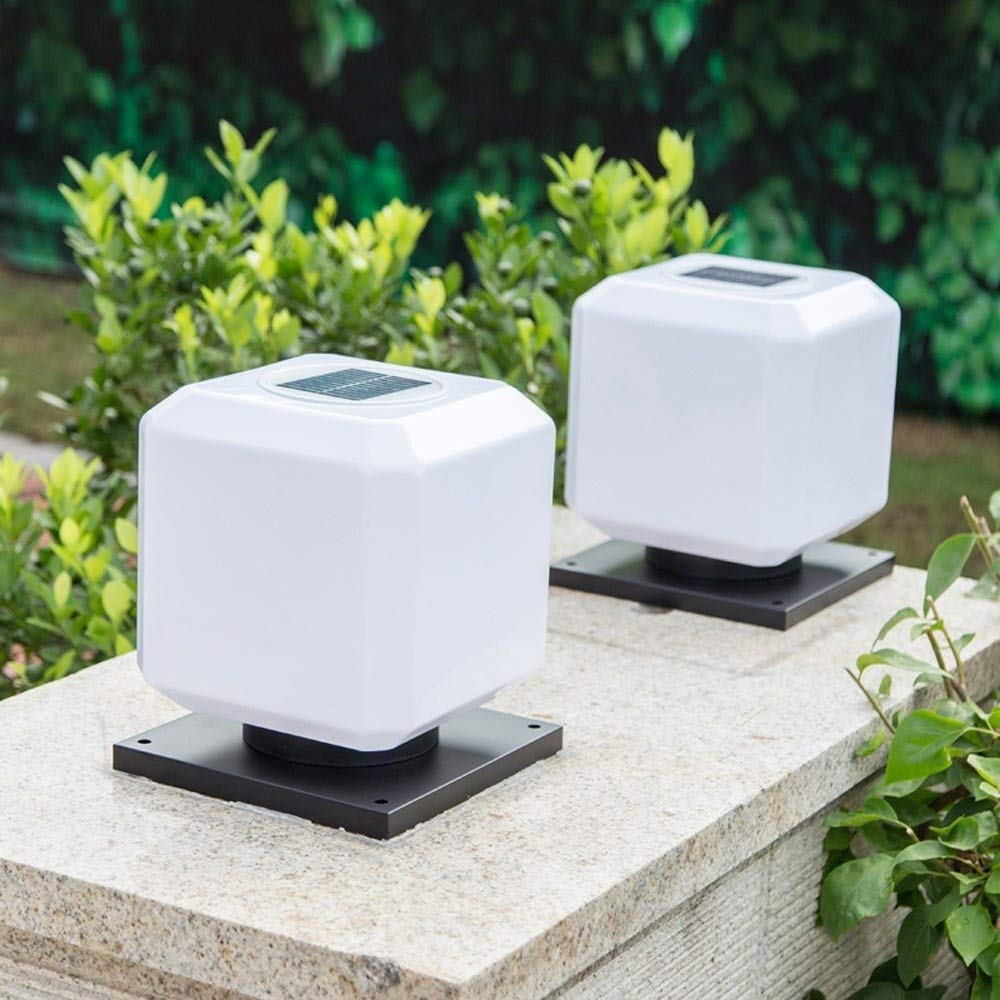 Lanterna a Colonna Solare a LED per Esterni, Quadrata, per Villa, Porta, in Acrilico, a Forma di Lampada da Giardino, Balcone, Parco, Nera, Impermeabile con Grado di PRO,36 * 30cm