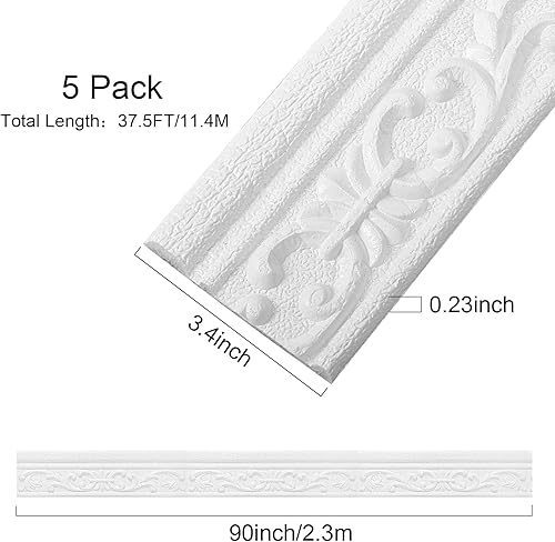 Miniatura 3 de TaoBary 5 rollos de 90 x 3 pulgadas autoadhesivo de espuma flexible para moldura de papel tapiz con borde 3D, líneas de pared decorativas adhesivas