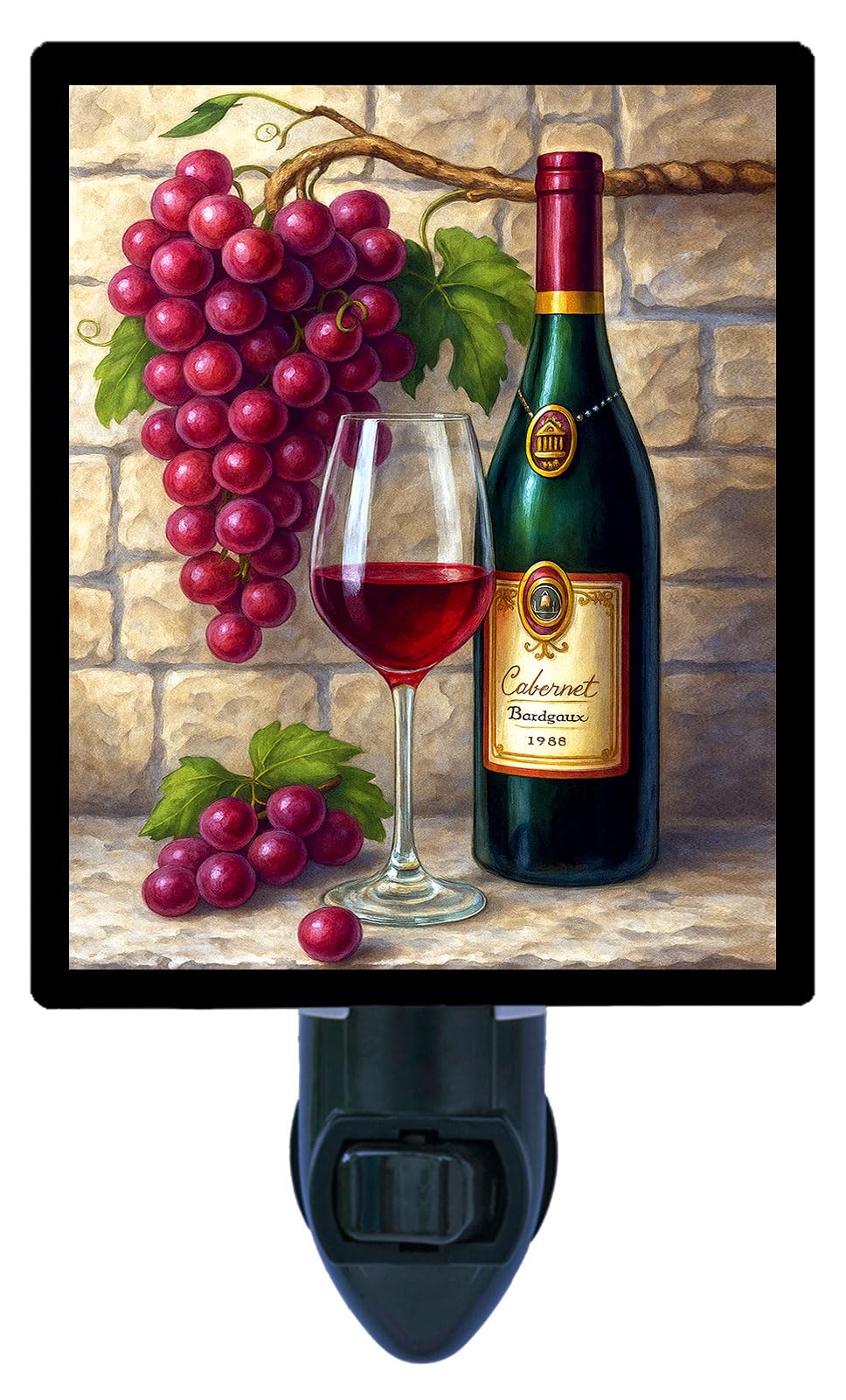 LED Night Light Red Vintage Charm Wine Design Fully Enclosed Rotating Plug Glass Front
