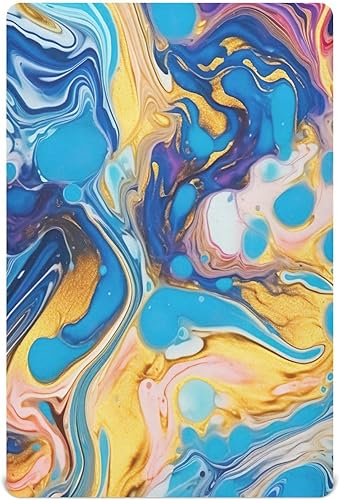 Kigai Sábana bajera ajustable para cuna para niños y niñas, sábana de punto de jersey de mármol azul dorado para colchones estándar de cuna y cama