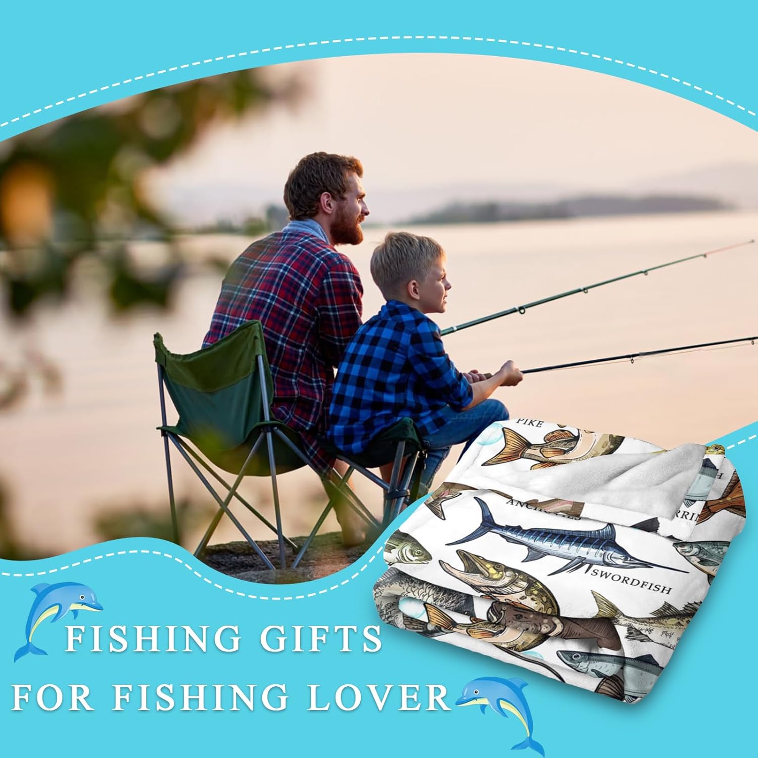 Fishing Gifts Blanket for Men Unique Cozy Fish Flannel Blanket for Fisherman Fish Lovers Gifts for Men Who Love Fishing Dad Kids Boys Grandpa 60" x 50" On Valentine's Day