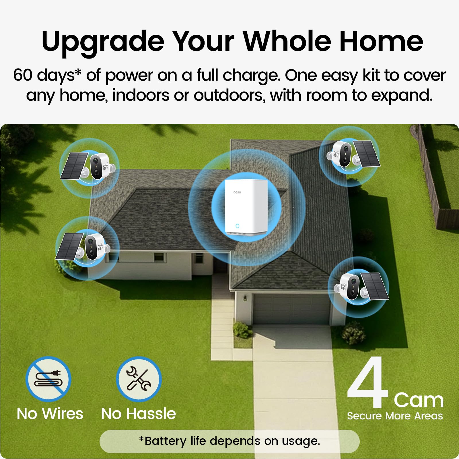 aosu Security Cameras Wireless Outdoor Home System, Solar Powered, True 2K HD, Color Night Vision, Cross-Cam Tracking, Spotlight & Siren Alarm, Motion Detection, No Subscription Required, 2-Cam-Kit - 3