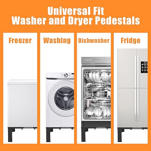 Miniatura 5 de Pedestal universal de acero resistente para lavandería de 16 pulgadas de altura, soporte de lavadora de tamaño completo, soporte ajustable para