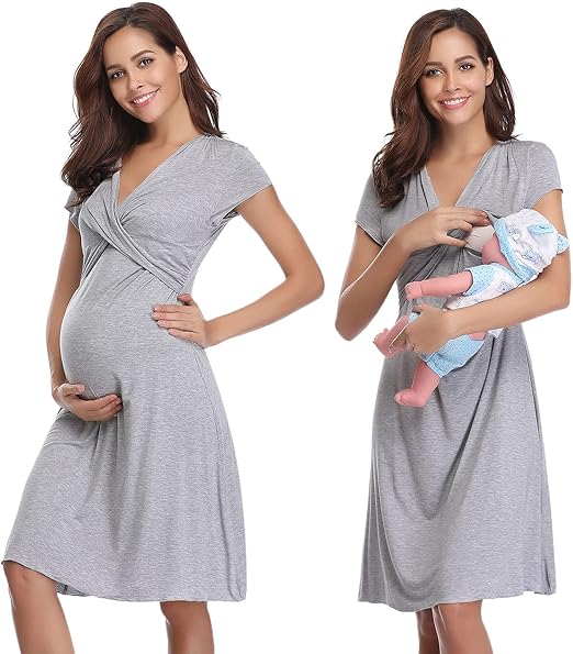 Irdcomps Robe Chemise de Nuit Maternité et Allaitement en Coton