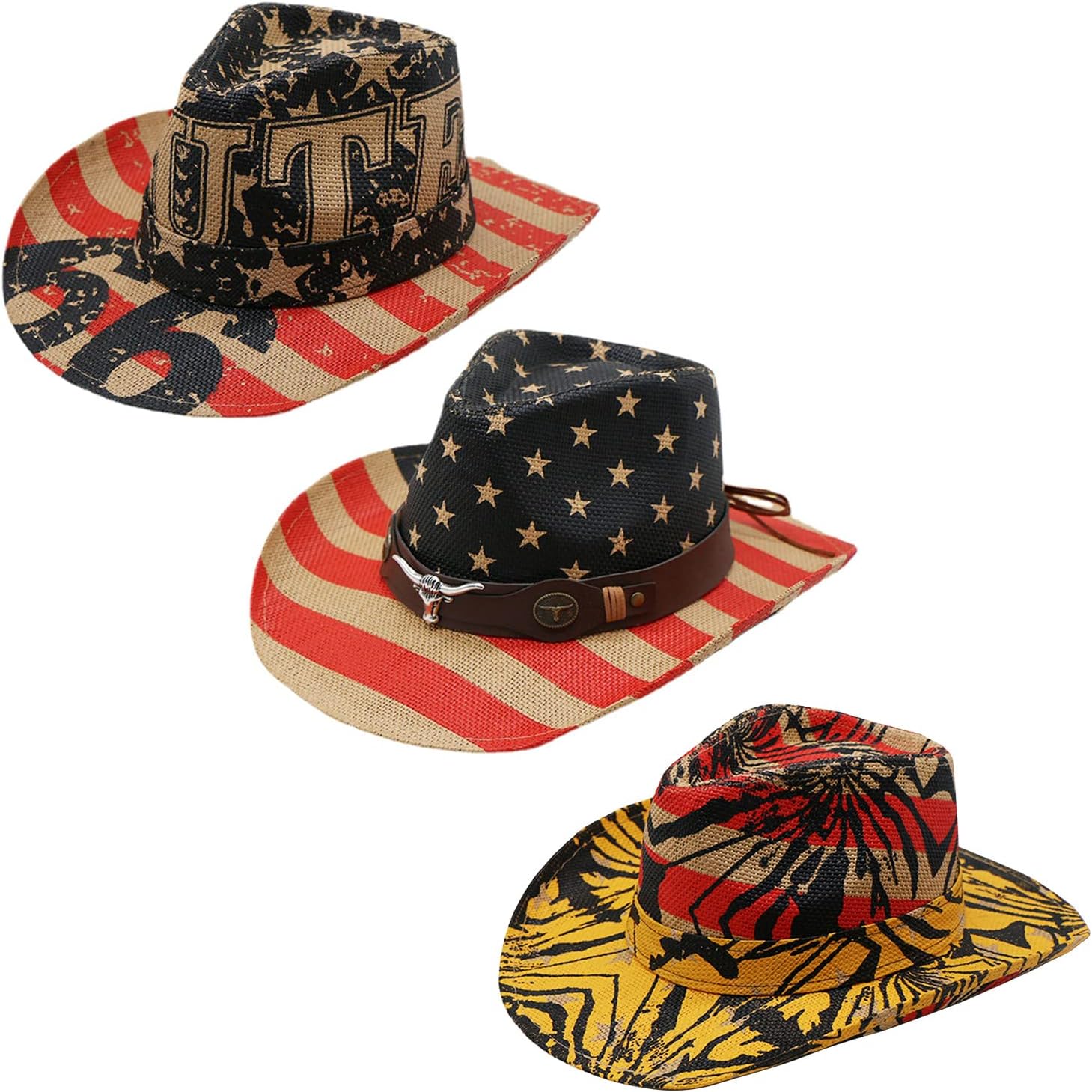 Cowboy hat,American-Flag Pattern Hat for Men Western Model Show Adult with Head Decors