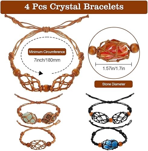 Miniatura 3 de EEEKit Soporte para pulsera de collar de cristal, 10 unidades de cordón ajustable de jaula de piedra vacía, cuerda trenzada de red para piedras