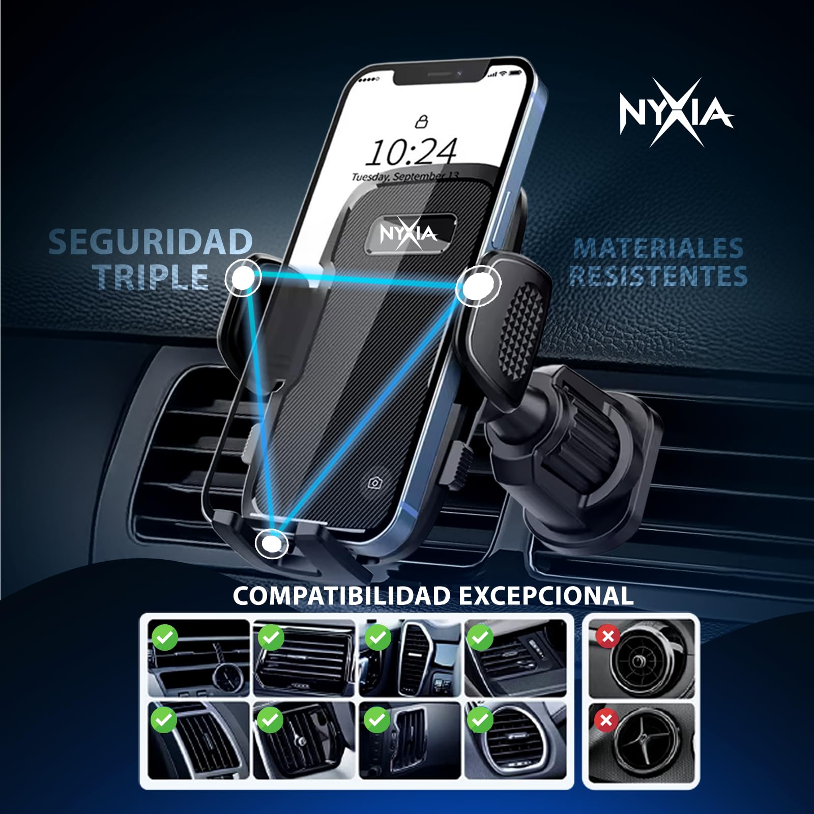 Nyxia Car Mobile Holder | Metal Hook | Universal Car Phone Holder for Super Stable Ventilation Grille | 360º Rotation | Use with One Hand | Compatible with Mobile Phone from 4 Inches to 7 Inches — view 6