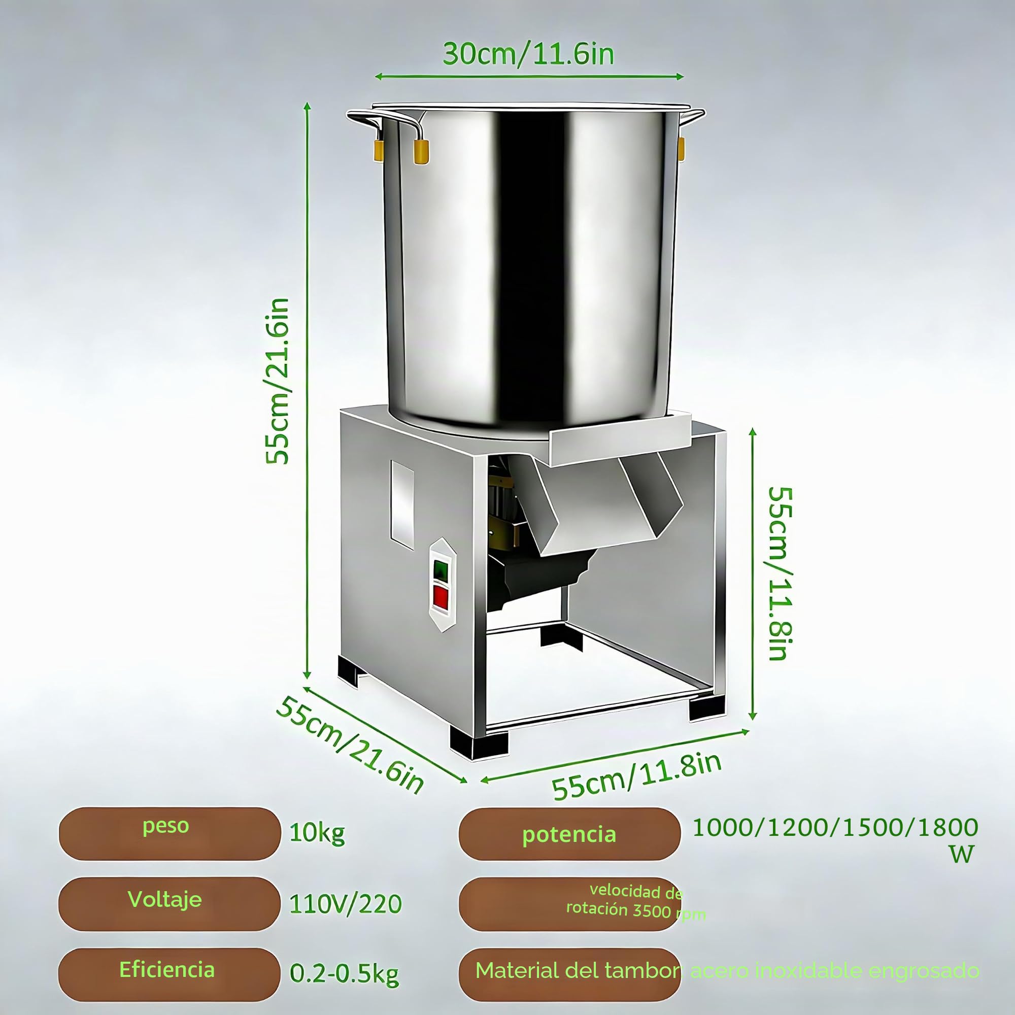 Picadora de Verduras de Alta Resistencia de 1800 W, procesador de Alimentos Comercial de 3500 RPM con 4 Cuchillas, Capacidad de 50 a 120 kg/h para alimento para Aves, Frutas y Jengibre.