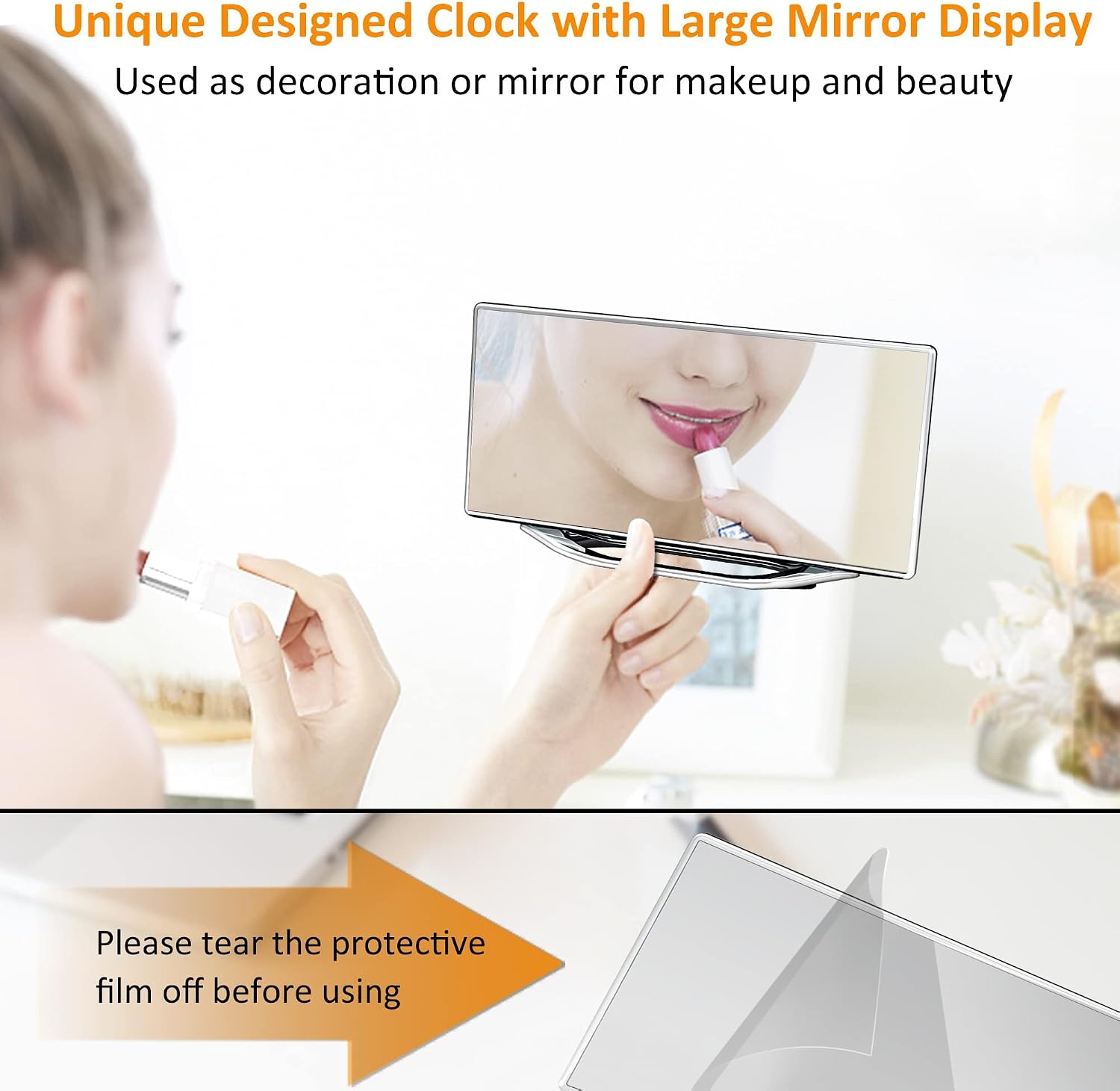 Extra Loud Alarm Clock with Bed Shaker for Heavy Sleepers Adults & Deaf, Vibrating Dual Alarm Clock with Large Mirror Display, USB Charging Port, Battery Backup, 7 Level Dimmer&Volume for Bedroom