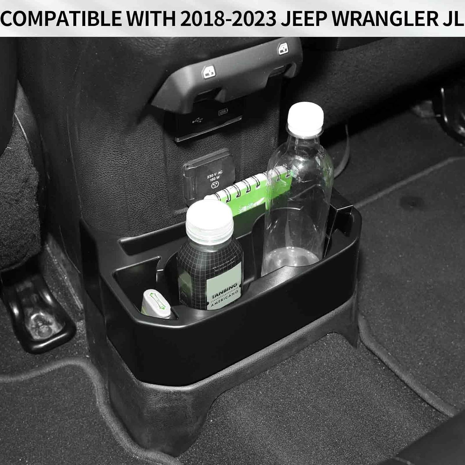 RAZPOY JL Rear Cup Holder, Backseat Drink Cup Holder Organizer Storage Tray Compatible with 2018-2023 Jeep Wrangler JL Accessories 4-Door