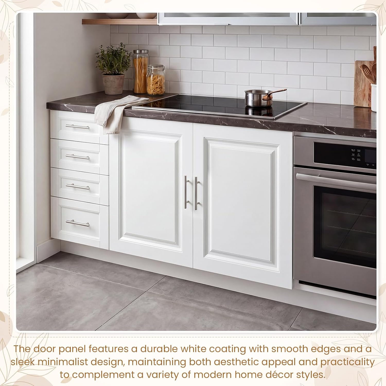 2 Pcs Built-in Cabinet Doors with Silver Handles 16.25 W x 22.5 H White Kitchen Cabinet Door Replacement for Kitchen, Living Room, Bedroom, Bathroom