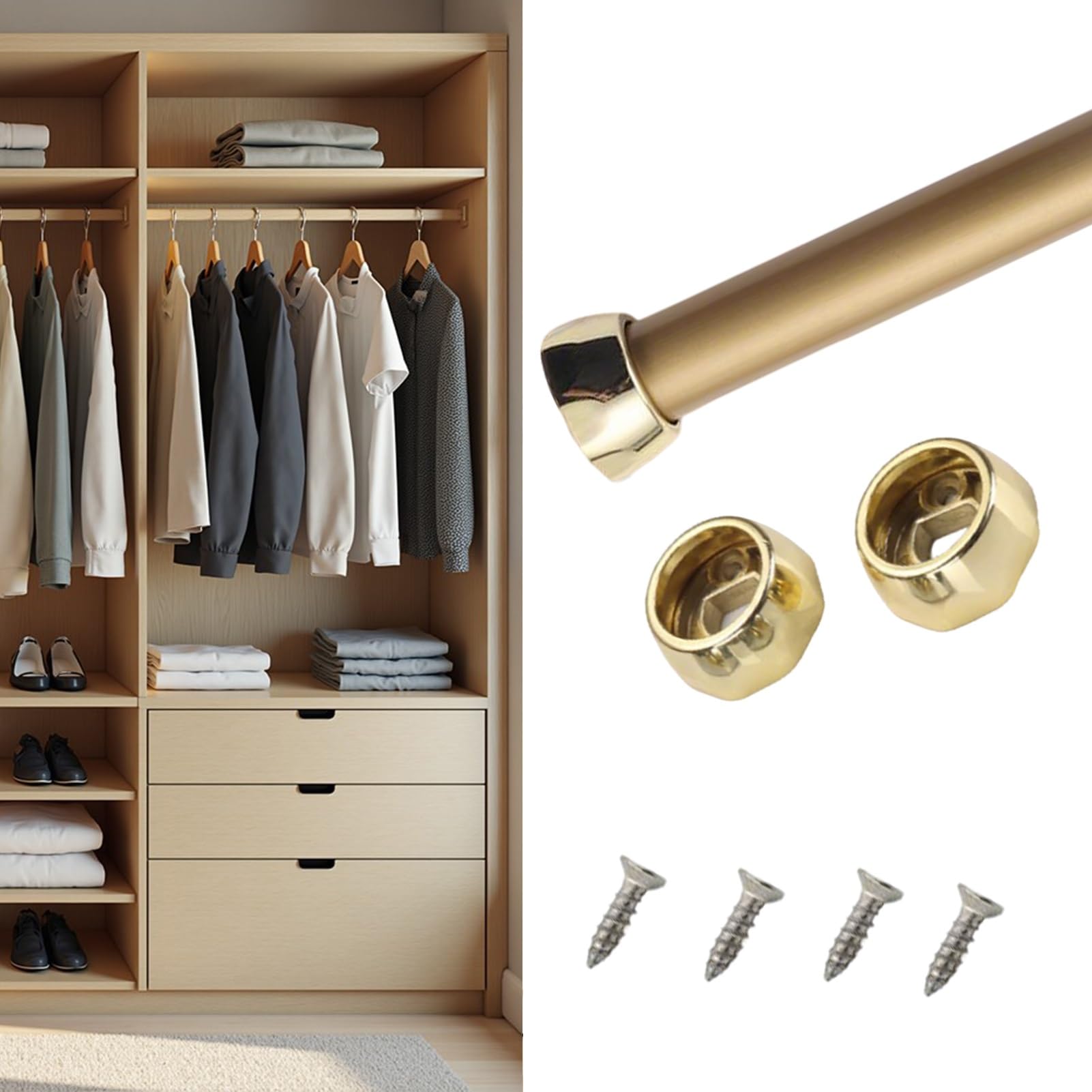 Wardrobe Rail, Closet Rod Aluminum Alloy 1in Diameter 30kg Load Capacity Multicolor 50-160cm Length(Gold,140cm/55.1in)