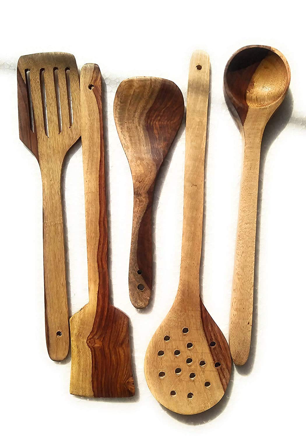 Cuillères de cuisine en bois UKAL lot de 5 ustensiles durables faits main