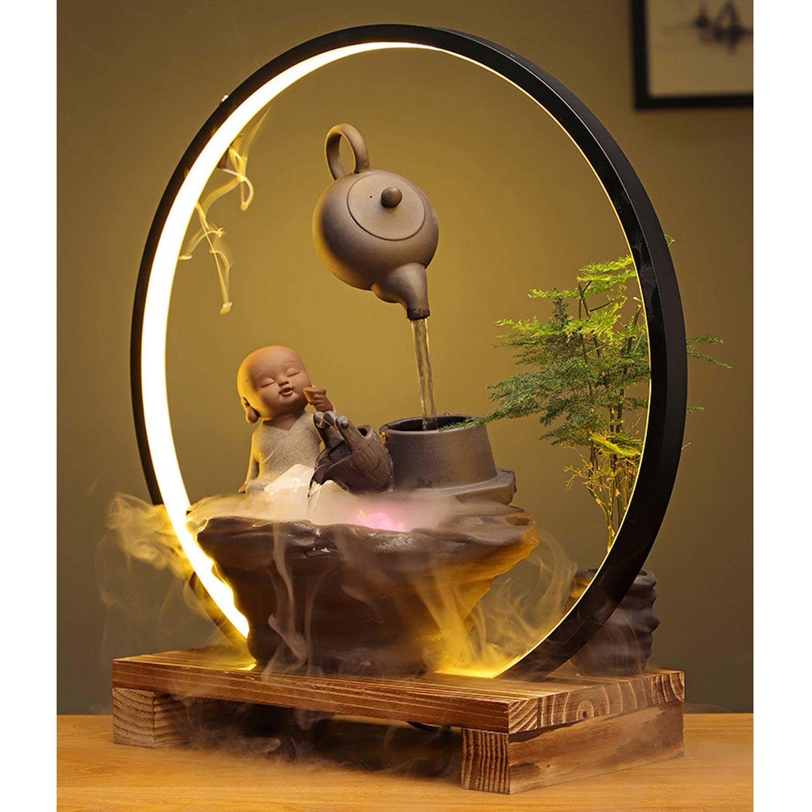 Fontaine Interieur/Fontaine Pot de suspension créatif, objet d'eau, cercle de la lampe, brûleur d'encens au backflow, salon chanceux de Feng Shui, décoration de bureau Fontaine a Eau Decorative ( Colo