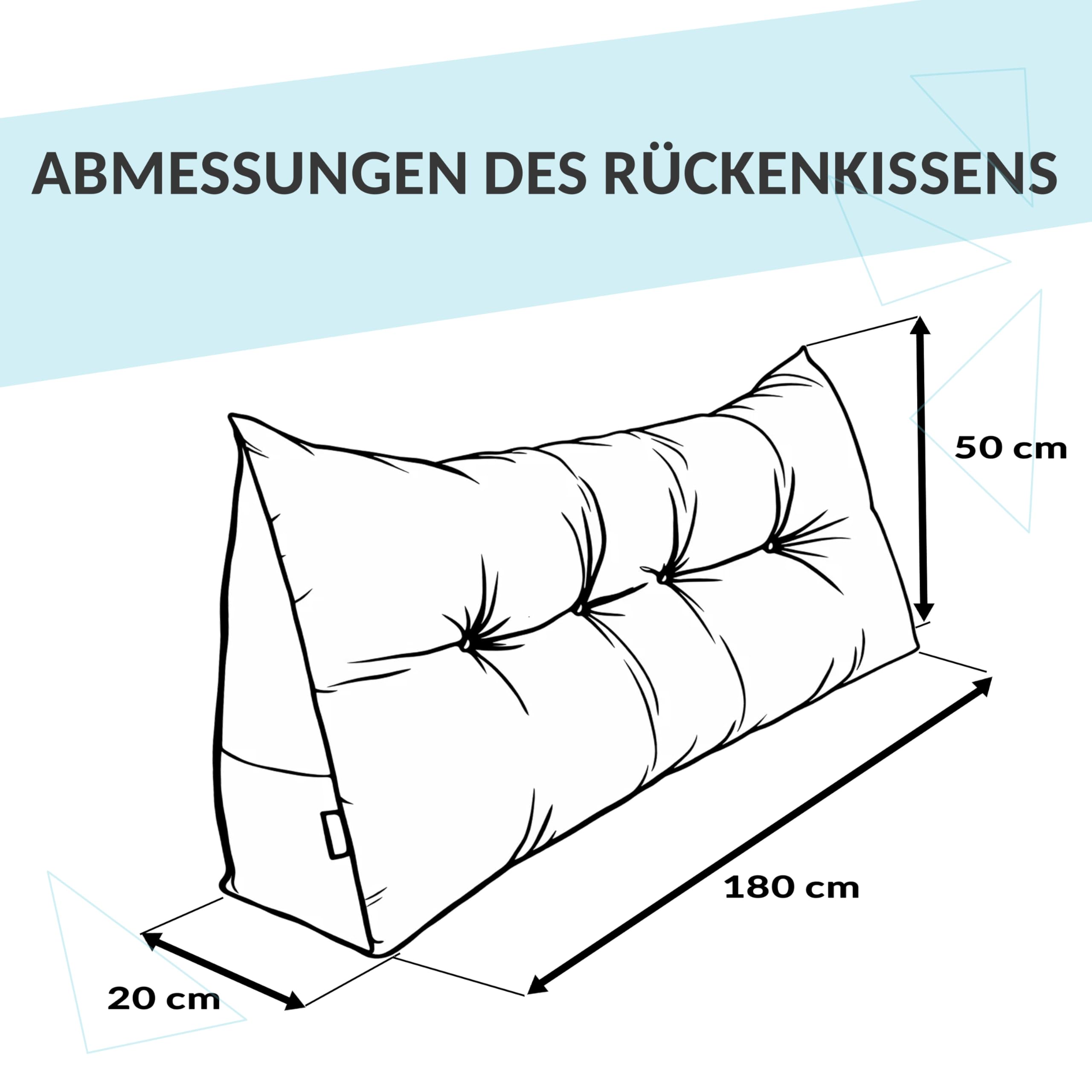 POKAR Rückenkissen 180x50x20 cm | Lesekissen für Bett und Sofa | Großes Keilkissen als Sofakissen für Rückenlehne | Wandkissen mit praktischen Seitentaschen | Oeko Tex 100 Zertifiziert | Grau