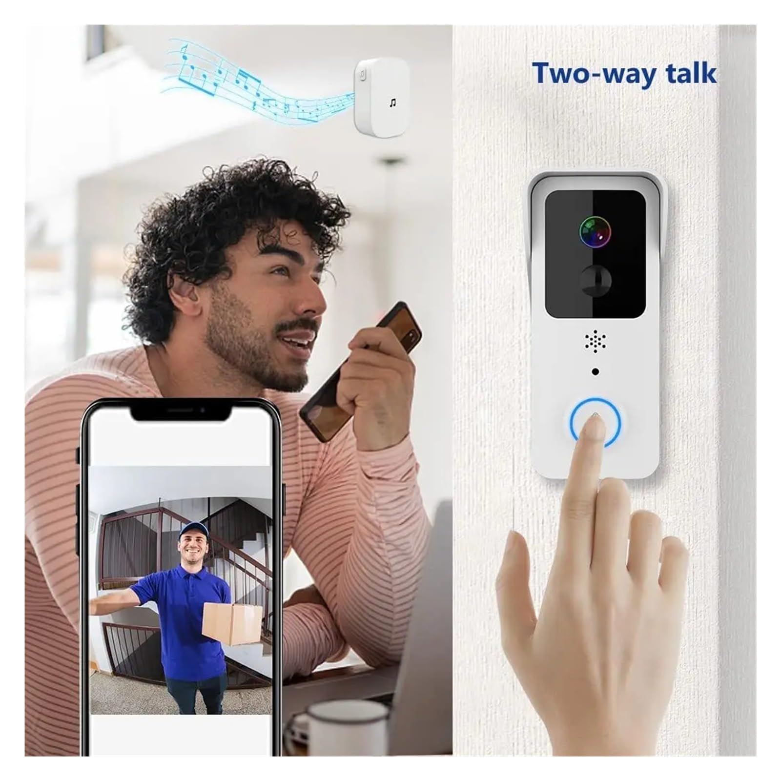 ThikK Videocitofono WiFi 5G 2.4G 1080P Tuya Smart citofono Wireless Esterno Telecamera Wireless Impermeabile con Alimentatore AC/DC (Color : with Batteries-B, Size : U/K)