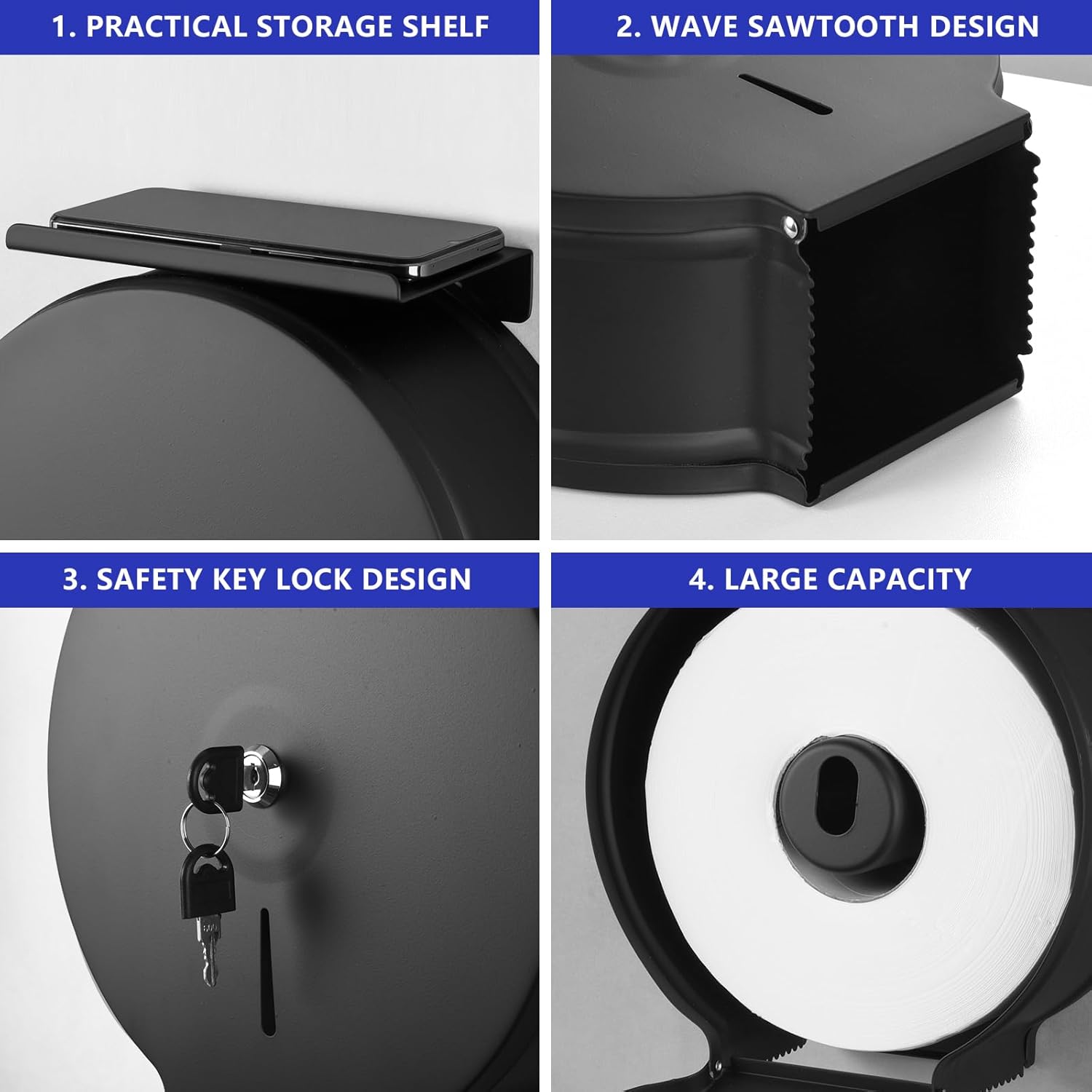 Paper Towel Dispenser Wall Mount Commercial Matte Black, Commercial Jumbo Toilet Paper Dispenser with Shelf