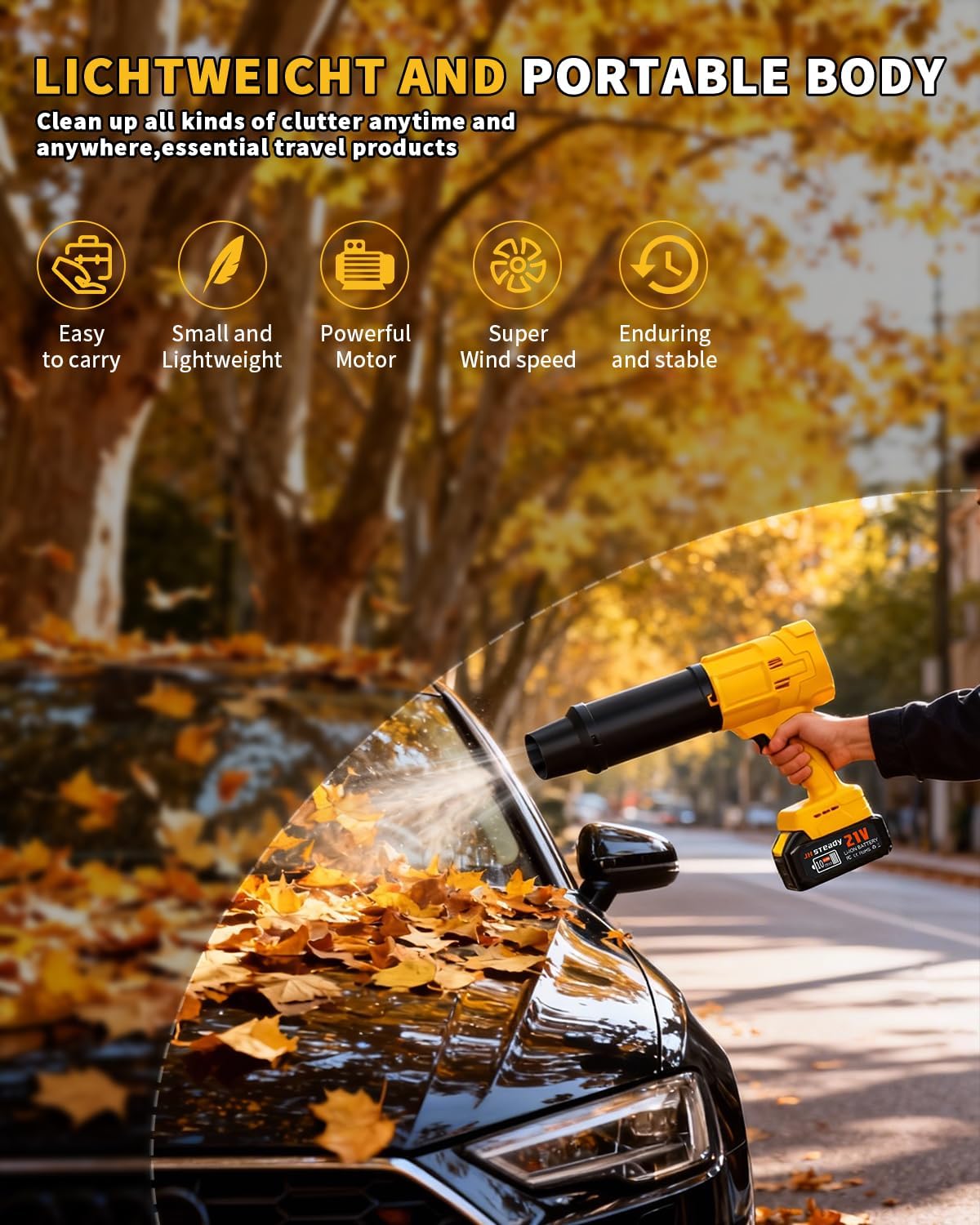 Cordless Leaf Blower, 980,000 RPM Handheld Blower with Detachable Air Nozzle, 2 X 4.0Ah Batteries & Charger, Lightweight for Patio Cleaning, Lawn Care, Leaves (21V Battery) - Image 6