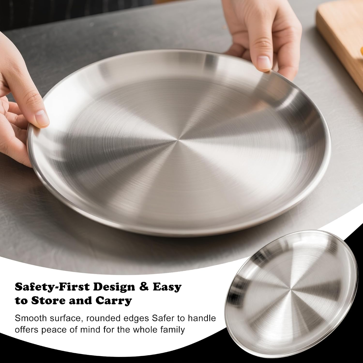 AWTBDP Stainless Steel Plates, 6PCS 8 Inch Metal Plate for Dinner Dishes