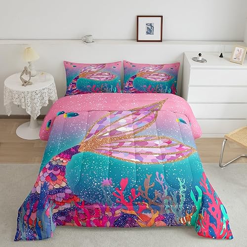 Miniatura 8 de Erosebridal Juego de ropa de cama reversible de unicornio arcoíris tamaño King, juego de edredón Kawaii para niños, lindo edredón de caballo de