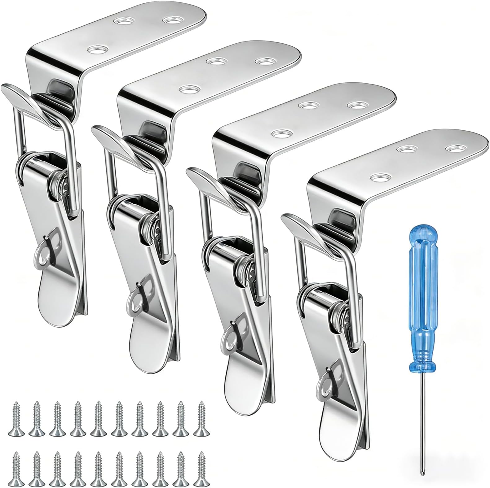 Toggle Clamps, Spring Loaded Lid Latch, 90° Offset Stainless Steel Tension Clasp, Padlockable Catch Clamp Clip for Door Drawer Mailbox Cabinet Box Case, Quick Release Pull Latch Tools Large 4Pcs