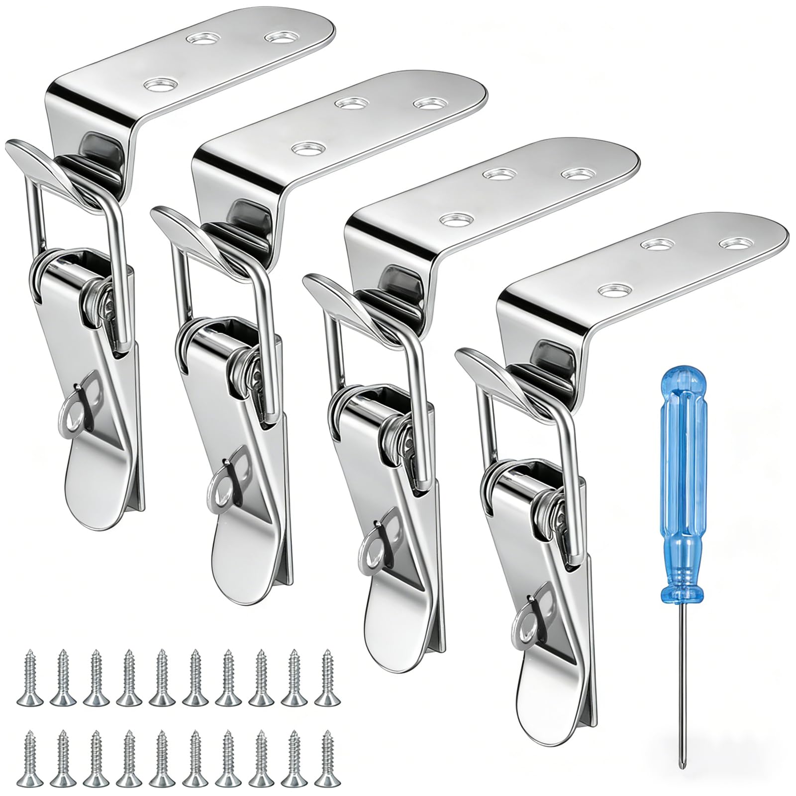 Toggle Clamps, Spring Loaded Lid Latch, 90° Offset Stainless Steel Tension Clasp, Padlockable Catch Clamp Clip for Door Drawer Mailbox Cabinet Box Case, Quick Release Pull Latch Tools Large 4Pcs